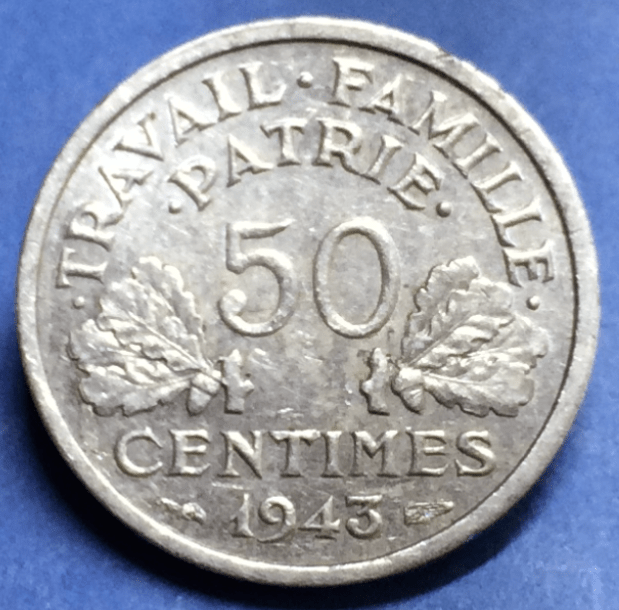 50 CENTIMES FRANCISQUE BAZOR 1943 B