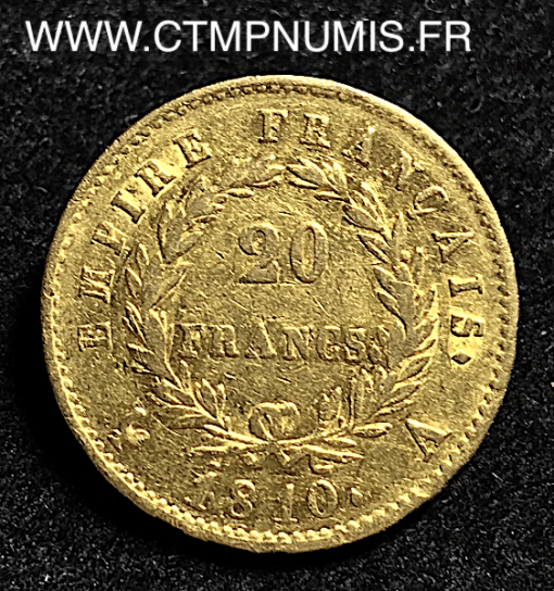 20,FRANCS,OR,NAPOLEON,I°,1810,EMPIRE,A,PARIS,