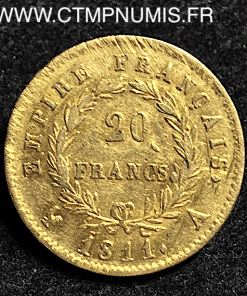 20,FRANCS,OR,NAPOLEON,I°,1811,EMPIRE,A,PARIS,