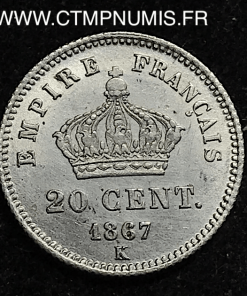 ,20,CENTIMES,ARGENT,NAPOLEON,III1867,BORDEAUX