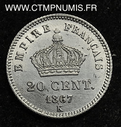 ,20,CENTIMES,ARGENT,NAPOLEON,III1867,BORDEAUX