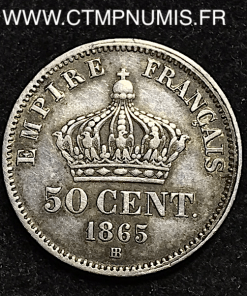 ,50,CENTIMES,ARGENT,NAPOLEON,III,1865,STRASBOURG