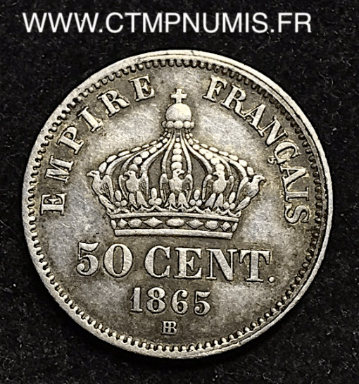 ,50,CENTIMES,ARGENT,NAPOLEON,III,1865,STRASBOURG