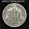 ,50,CENTIMES,ARGENT,NAPOLEON,III,1866,BORDEAUX