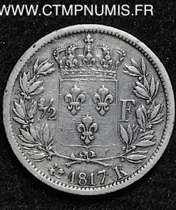 ,1/2,FRANC,ARGENT,LOUIS,XVII,1816,A,PARIS