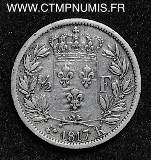 ,1/2,FRANC,ARGENT,LOUIS,XVII,1816,A,PARIS