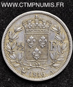 ,1/2,FRANC,ARGENT,LOUIS,XVII,1816,A,PARIS