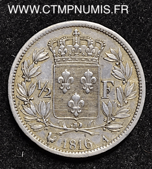 ,1/2,FRANC,ARGENT,LOUIS,XVII,1816,A,PARIS