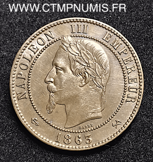 ,10,CENTIMES,NAPOLEON,III,LAUREE,1863,BORDEAUX