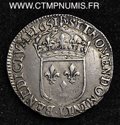 LOUIS XIV 1/4 ECU ARGENT  1651 L BAYONNE