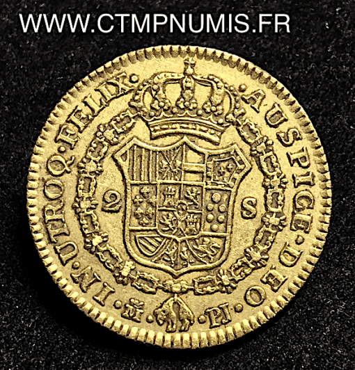 ESPAGNE 2 ESCUDOS OR CHARLES III 1776 MADRID