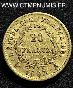 20,FRANCS,OR,NAPOLEON,REPUBLIQUE,1807,PARIS