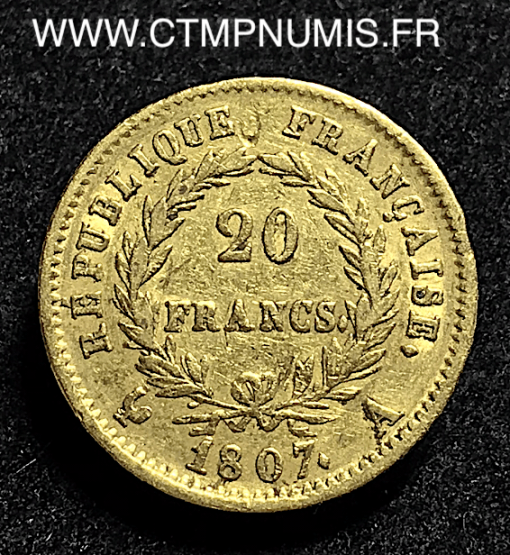 20,FRANCS,OR,NAPOLEON,REPUBLIQUE,1807,PARIS