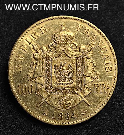 ,100,FRANCS,OR,NAPOLEON,EMPIRE,1864,A,PARIS,