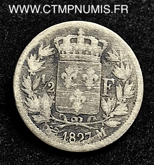 ,1/2,FRANC,ARGENT,CHARLES,X,1827,TOULOUSE