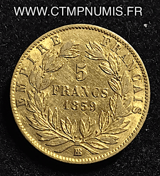 ,5,FRANCS,OR,NAPOLEON,III,1859,BB,STRASBOURG,