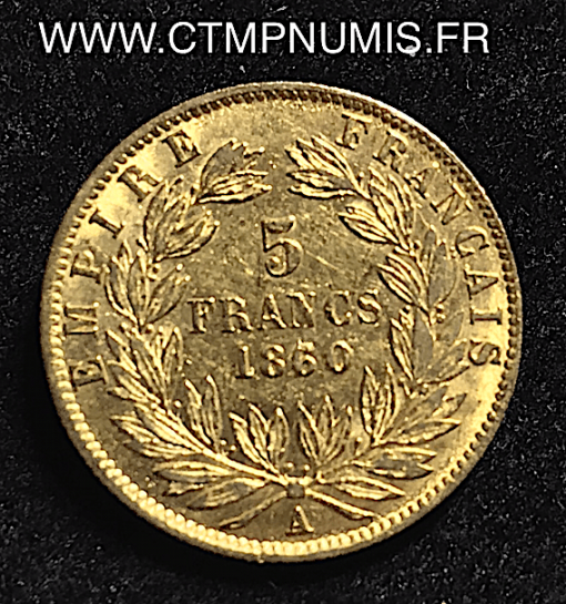 ,5,FRANCS,OR,NAPOLEON,III,1860,A,PARIS,TETE,NUE,