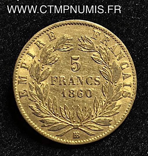 ,5,FRANCS,OR,NAPOLEON,III,1860,STRASBOURG,