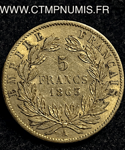 ,5,FRANCS,OR,NAPOLEON,III,1863,A,PARIS,LAUREE,