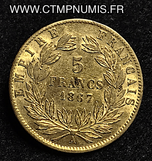,5,FRANCS,OR,NAPOLEON,III,LAUREE,1867,A,PARIS,