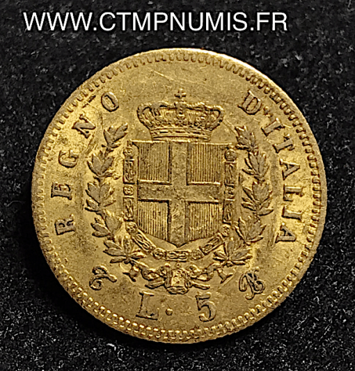 ITALIE 5 LIRE OR VICTOR EMMANUEL  1863 T TURIN