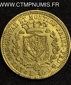 ITALIE SARDAIGNE 40 LIRE OR CHARLES FELIX 1825 GENES