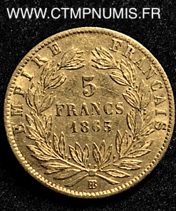 5 FRANCS OR NAPOLEON III 1865 BB STRASBOURG