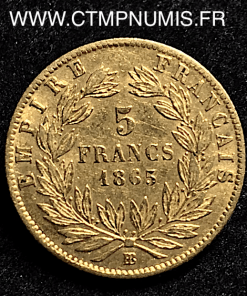 5 FRANCS OR NAPOLEON III  1865 BB STRASBOURG