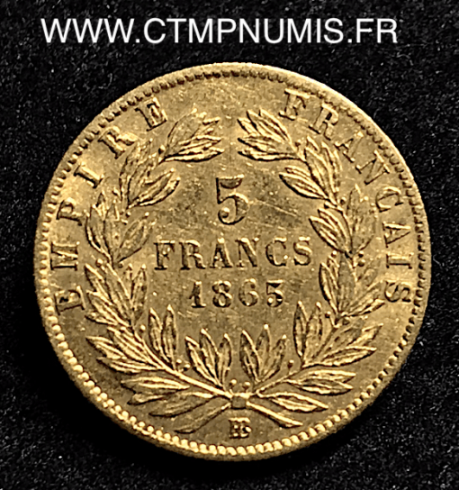 5 FRANCS OR NAPOLEON III  1865 BB STRASBOURG