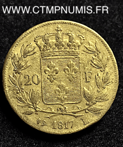 20 FRANCS OR LOUIS XVIII  1817 L BAYONNE