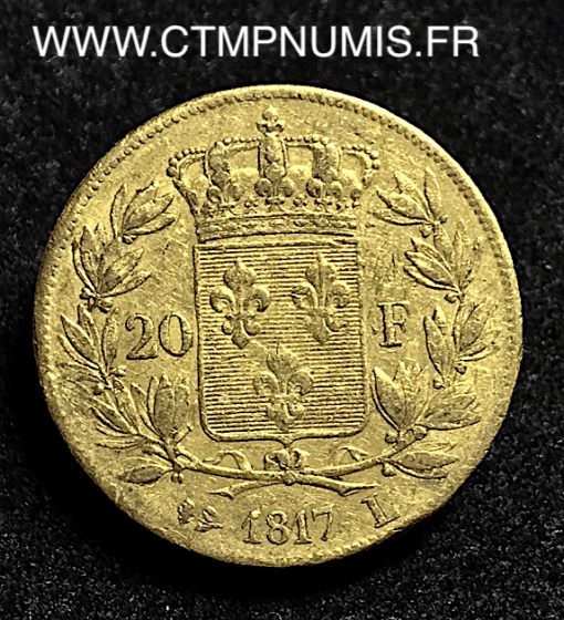20 FRANCS OR LOUIS XVIII  1817 L BAYONNE