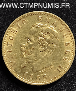 ITALIE 5 LIRE OR VICTOR EMMANUEL II 1863 T TURIN 