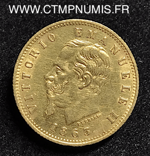 ITALIE 5 LIRE OR VICTOR EMMANUEL II 1863 T TURIN