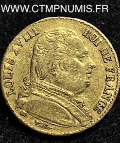 20 FRANCS OR LOUIS XVIII HABILLE 1814 L BAYONNE