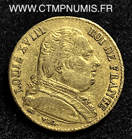 20 FRANCS OR LOUIS XVIII HABILLE 1814 L BAYONNE