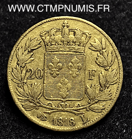 20 FRANCS OR LOUIS XVIII A 1818 L BAYONNE