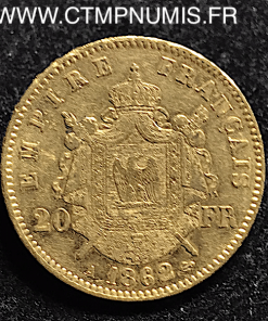 20 FRANCS OR NAPOLEON 1862 PETIT A PARIS