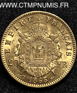 20 FRANCS OR NAPOLEON TETE LAUREE 1865 A 