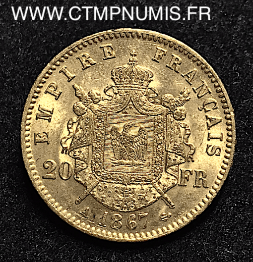 20 FRANCS OR NAPOLEON TETE LAUREE 1867 A