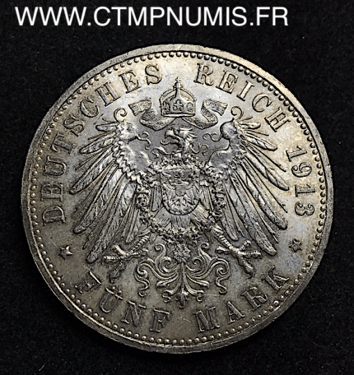 ALLEMAGNE PRUSSE 5 MARK ARGENT 1913