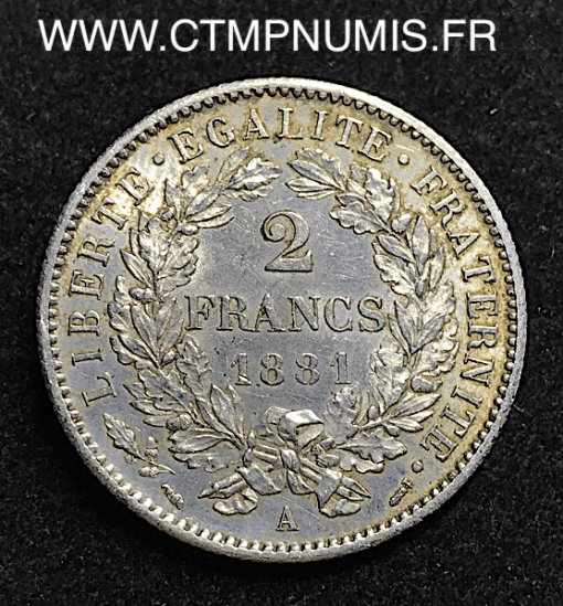 2 FRANCS ARGENT CERES AVEC LEGENDE 1881 A PARIS