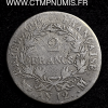 2 FRANCS ARGENT NAPOLEON AN 12 M TOULOUSE