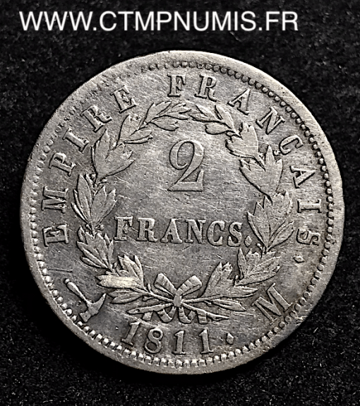 2 FRANCS ARGENT NAPOLEON I° 1811 M TOULOUSE