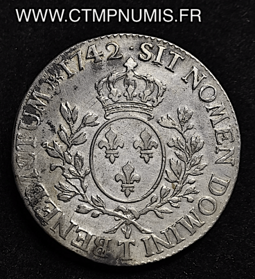 LOUIS XV ECU ARGENT AU BANDEAU 1742 T NANTES