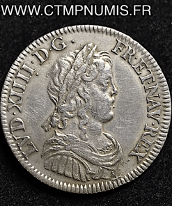 LOUIS XIV 1/4 ECU ARGENT   LONGUE 1648 A PARIS