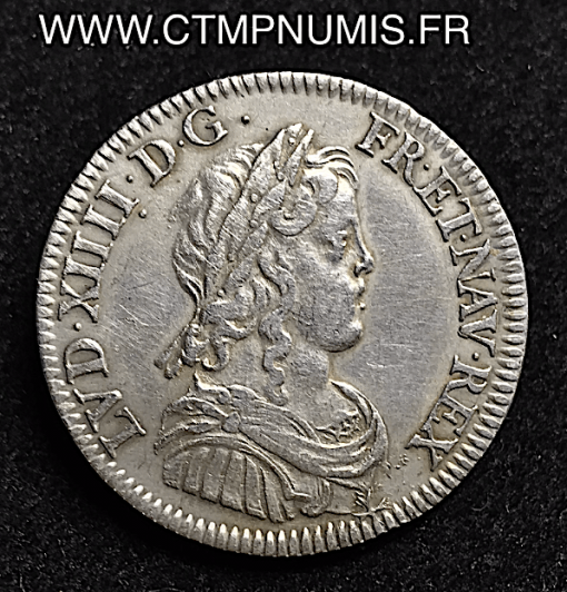 LOUIS XIV 1/4 ECU ARGENT   LONGUE 1648 A PARIS