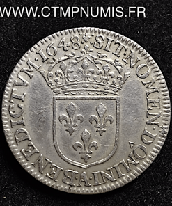 LOUIS XIV 1/4 ECU ARGENT LONGUE 1648 A PARIS