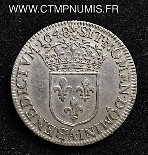 LOUIS XIV 1/4 ECU ARGENT LONGUE 1648 A PARIS