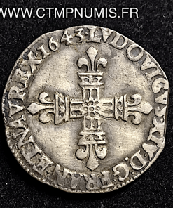 LOUIS XIV 1/4 ECU ARGENT  1643 K BORDEAUX