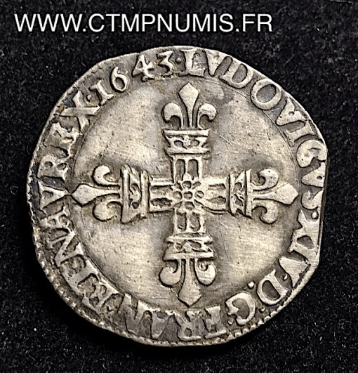 LOUIS XIV 1/4 ECU ARGENT 1643 K BORDEAUX